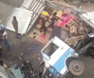 Truck Falls Off Bridge In Lagos, Lands On Bus Station