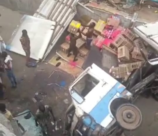 Truck Falls Off Bridge In Lagos, Lands On Bus Station