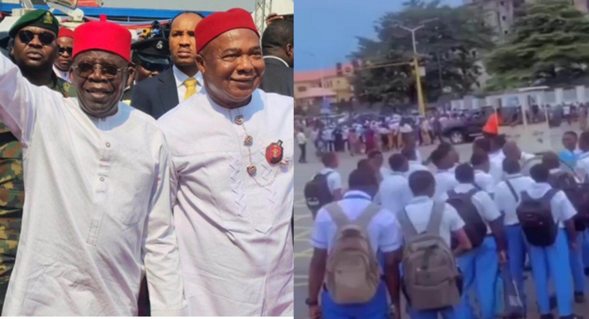 Students gather on main road to welcome Tinubu in Imo State