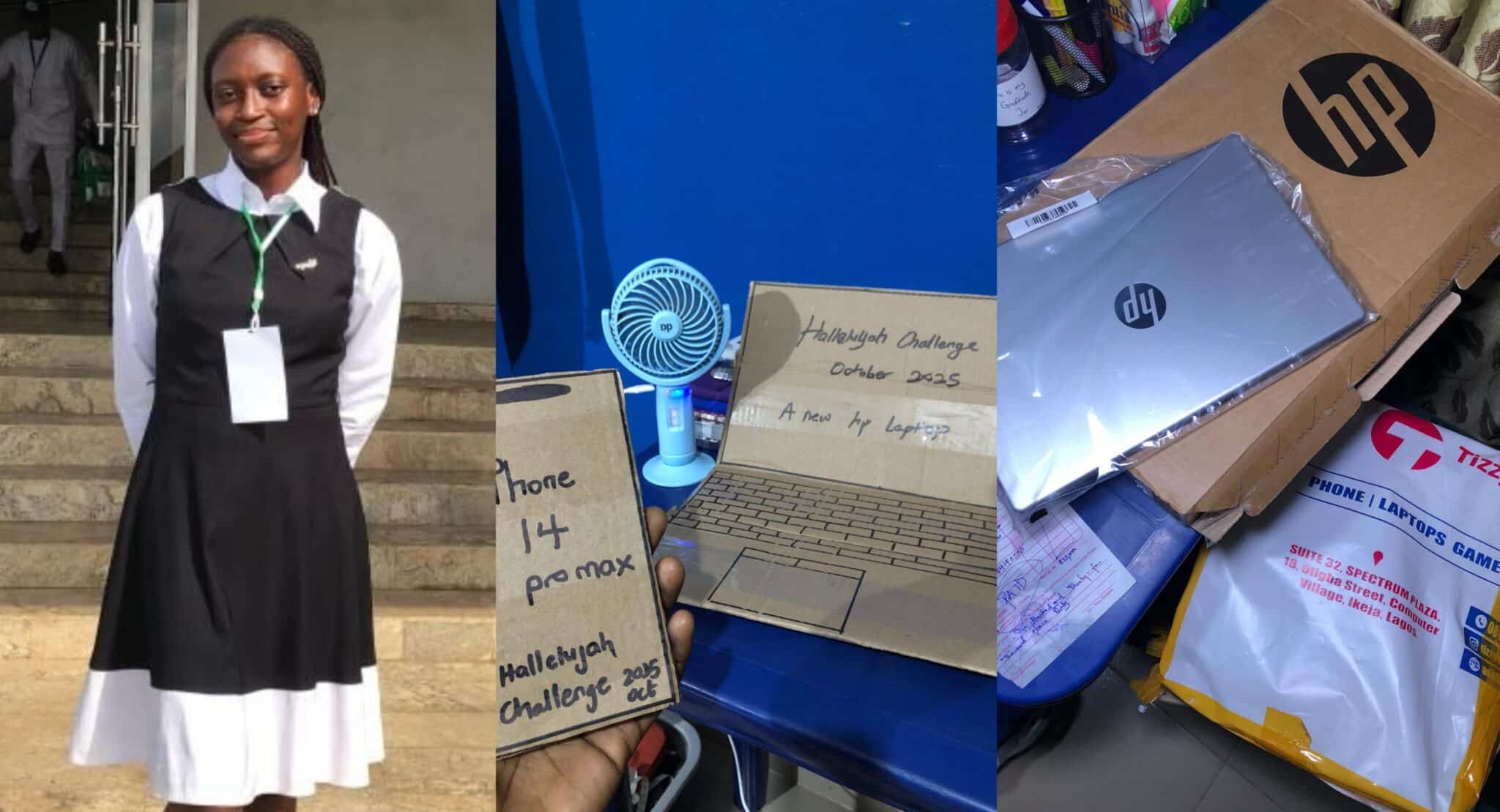 Lady who drew Laptop, iPhone on paper gets new HP Laptop, ₦100k Gift