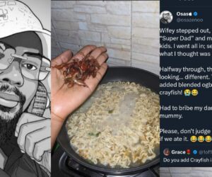 “Don’t tell your mum!” — Man begs daughter after using blended Ogbono to cook noodles