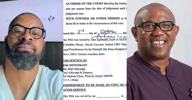 Peter Obi files ₦1.5 billion defamation lawsuit against Deji Adeyanju