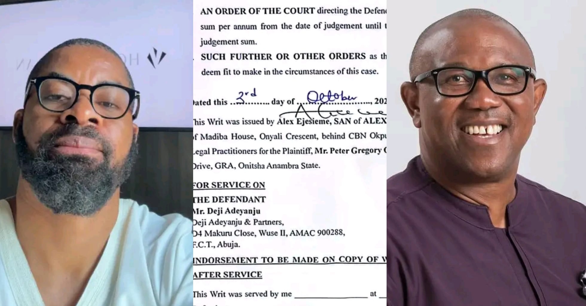 Peter Obi files ₦1.5 billion defamation lawsuit against Deji Adeyanju