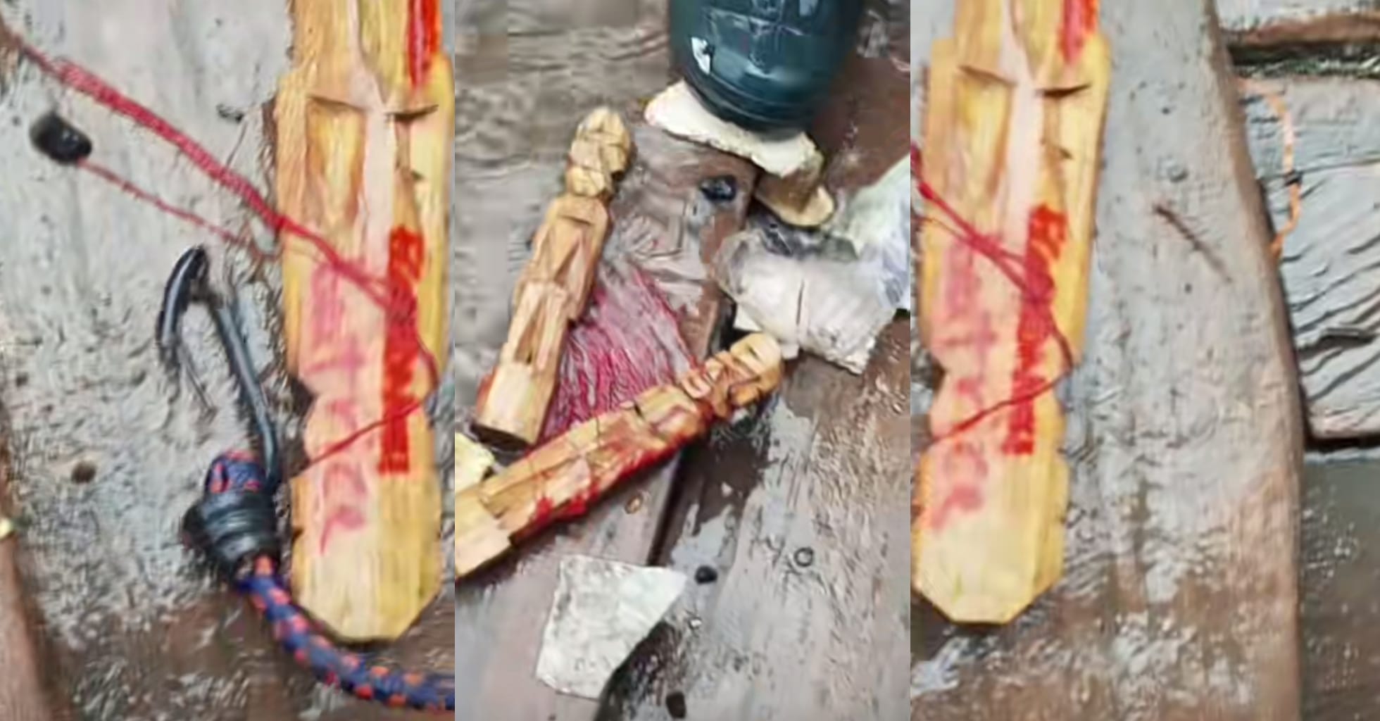Lady sparks buzz after separating wooden images tied with red rope, exposes names