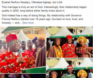 Minister of Works Dave Umahi’s brother marries Ebonyi Governor Nwifuru’s sister