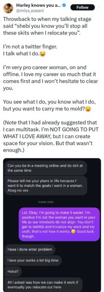 Skitmaker, Miss Ezeani shares chat with abroad-based man who expected her to quit skitmaking if they get together