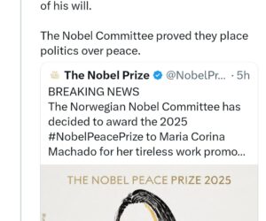 White House slams Trump’s Nobel Prize snub