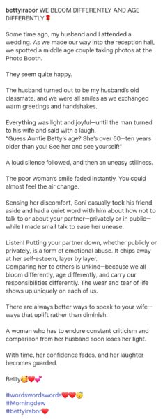 Betty Irabor shares encounter with groom who belittled his bride on their wedding day by comparing her to the publisher
