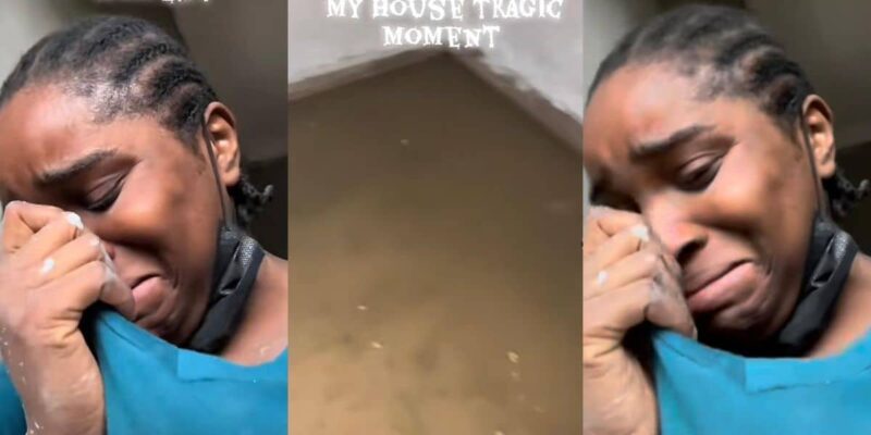 Lady breaks down is tears as rain floods her newly rented apartment shortly after painting