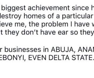 His biggest achievement since he became the governor is to destroy homes of a particular tribe