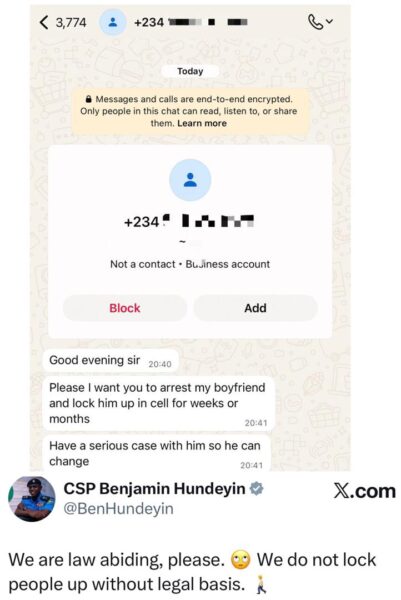 Police spokesperson, Ben Hundeyin, reacts after an aggrieved girlfriend sent him a text demanding the arrest of her boyfriend