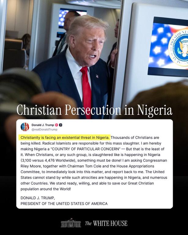 BREAKING: US President Trump Designates Nigeria As “Country Of Particular Concern” Over Alleged Genocide Against Christians