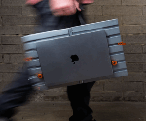 This sleek aluminum workstation folds into your backpack, yet your $10,000 MacBook Pro may not feel safe there