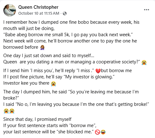 Nigerian woman reveals she dumped her fine boyfriend for always begging her for money