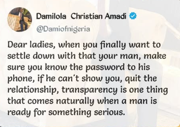 If your man refuses to show you his phone password before marriage, quit the relationship