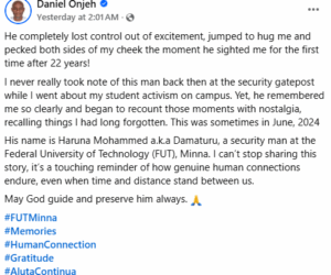 Heartwarming moment FUTMinna security man reunited with a former student after 22 years