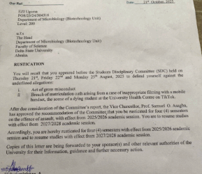 Delta varsity rusticates student for filming her dying colleague in health centre and sharing the video on TikTok