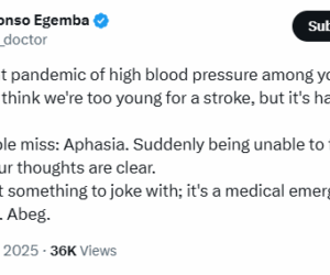 Nigerian doctor raises alarm over prevalence of High Blood Pressure among young people
