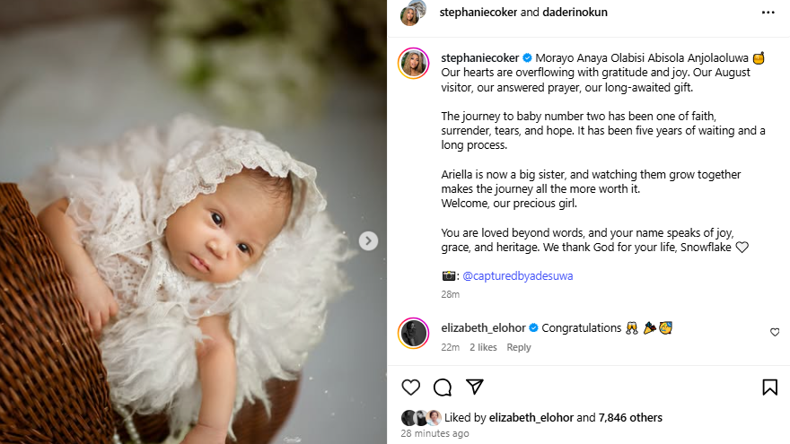 Media personality Stephanie Coker-Aderinokun and husband welcome their second child