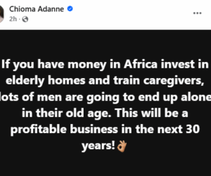 Invest in elderly homes and train caregivers because lots of men are going to end up alone in their old age