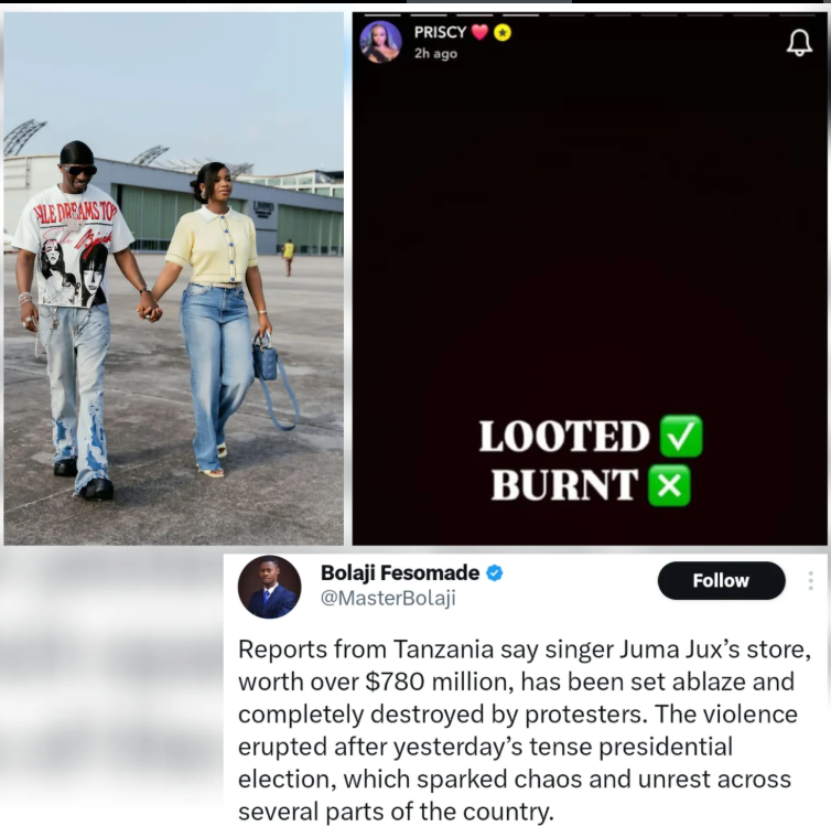 Priscilla Ojo reacts to false claims that her husband Juma Jux’s boutique was burnt in Tanzania