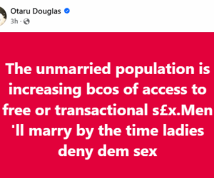 The unmarried population is increasing because of access to free or transactional s3x