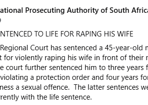 South African court sentences husband to life imprisonment for violently r@ping his wife in front of their minor daughter