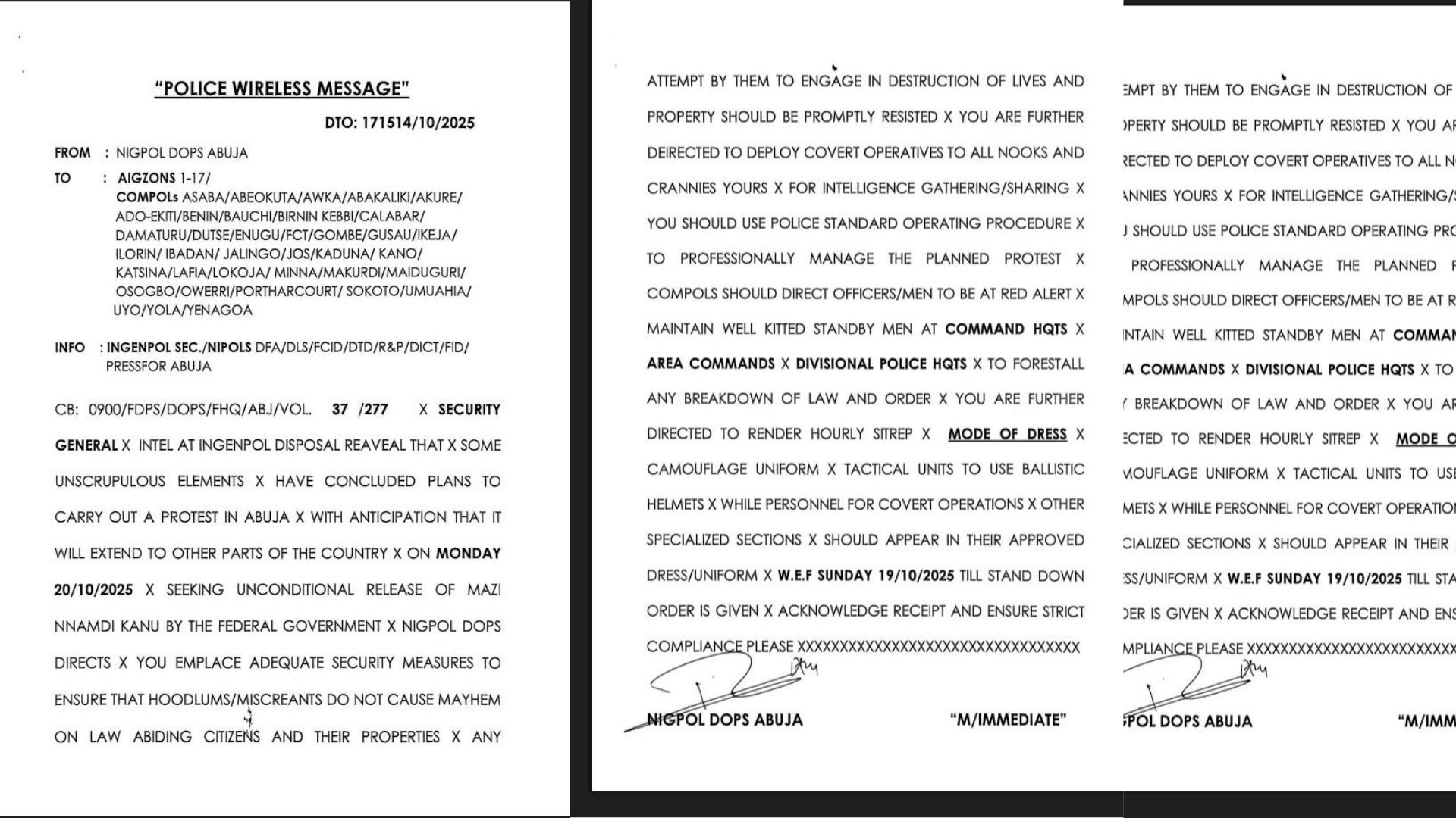 BREAKING: Nigerian Police Order Operatives Nationwide To Monitor, Resist #FreeNnamdiKanuNow Protesters On Monday