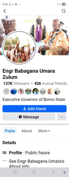 Gov Zulum Disowns Fake Facebook Account