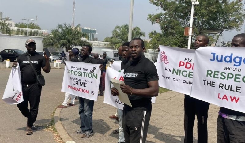 PDP group protests at US embassy, accuses APC of stifling opposition