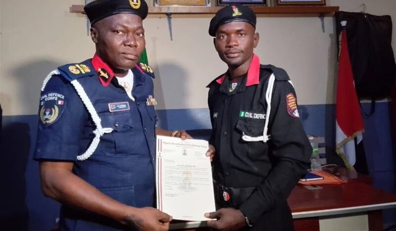 NSCDC honours Kano volunteer who returned N20m forgotten in tricycle