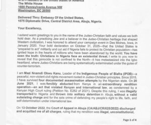 BREAKING: Nnamdi Kanu Writes President Trump, Calls For US Inquiry In South-East Nigeria On Genocidal Killings
