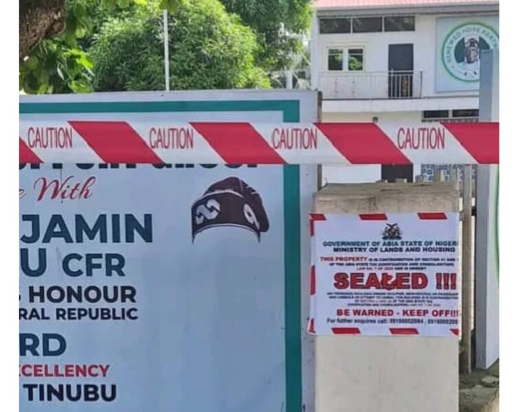 Abia: Gov. Otti Unseals Tinubu’s Renewed Hope Office, Says Building Was Sealed For Owing Ground Rent Since 1982 – Gov Otti