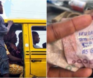 Man who received ₦200 change from conductor shares strange message he saw on note