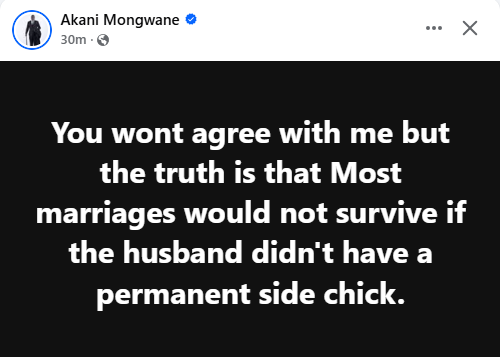 Most marriages won’t survive without side chicks