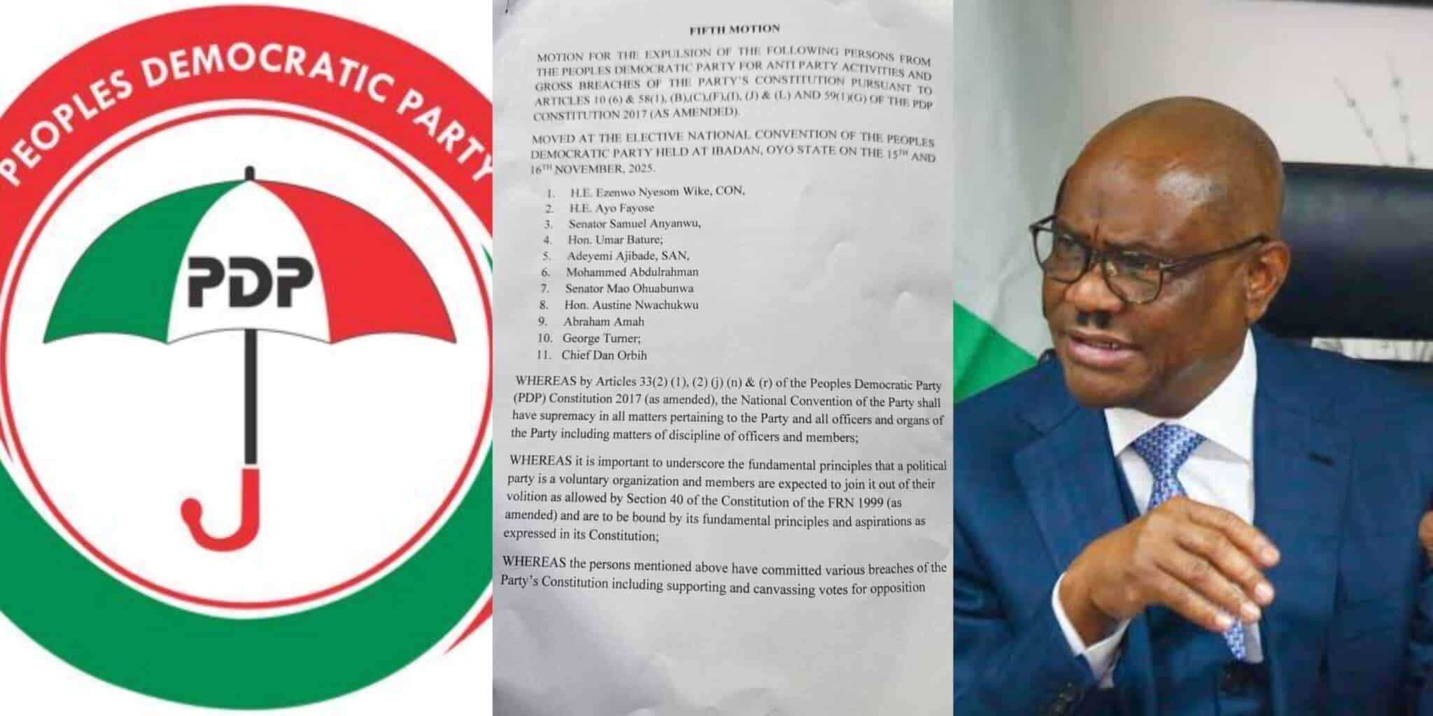 PDP expels Wike, Fayose, Anyanwu, others over anti-party activities