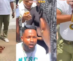 Corper bursts into tears as girlfriend rejects his proposal