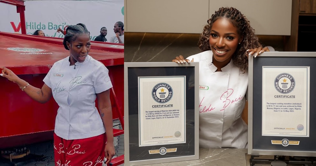 Hilda Baci receives Guinness World Record plaque for cooking the largest pot of jollof rice (WATCH)