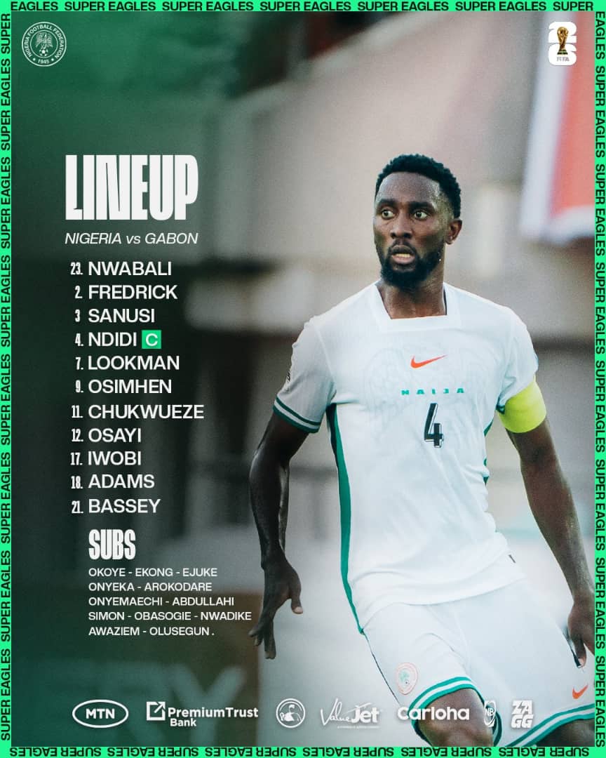 Line-up: Iwobi makes 90th appearance as Super Eagles face Gabon in World Cup playoffs