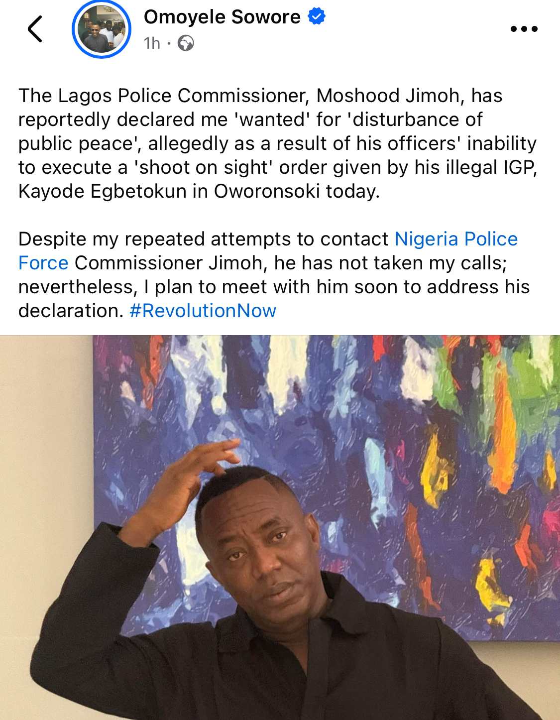 Lagos CP Declared Me Wanted After Officers’ Inability To Execute Egbetokun’s “Shoot On Sight” Order In Oworonshoki – Sowore