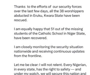 All 38 church members abducted in Kwara have regained ther freedom