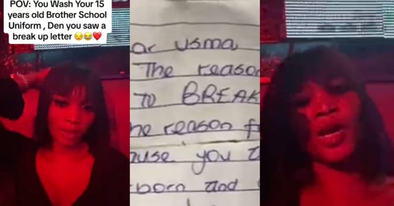 Lady shares details of breakup letter found in her 15-year-old brother’s school uniform