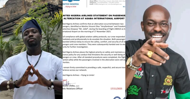 United Airlines releases statement on Verydarkman, Mr Jollof’s mid-air fight