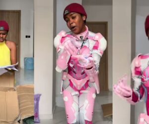 Jarvis unboxes robot costume Verydarkman ordered for her from China