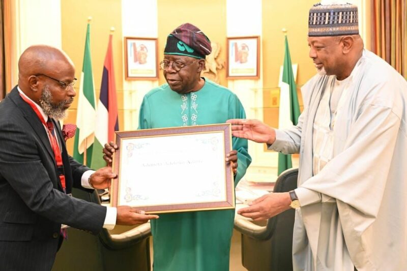 Tinubu Receives Winner Of Global Swaminathan Award For Food And Peace, Adenle