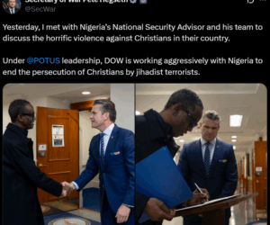 US Defence Secretary Pete Hegseth meets Nigeria’s National Security Advisor Nuhu Ribadu over k!lling of Christians