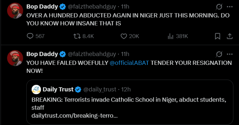 Insecurity: You have failed woefully, tender your resignation