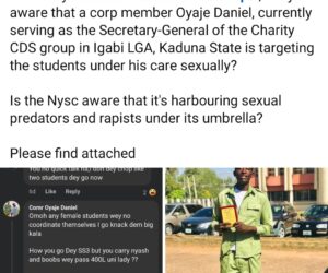 Male corps member’s comment about “knacking” female students sparks concern