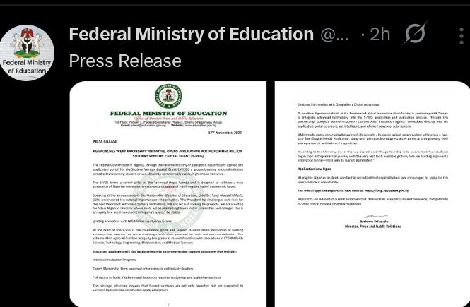 FG launches ₦50m grant to support student-led innovations