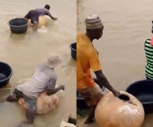 Viral video shows Yobe residents crossing river on calabash gourds, sparks reactions